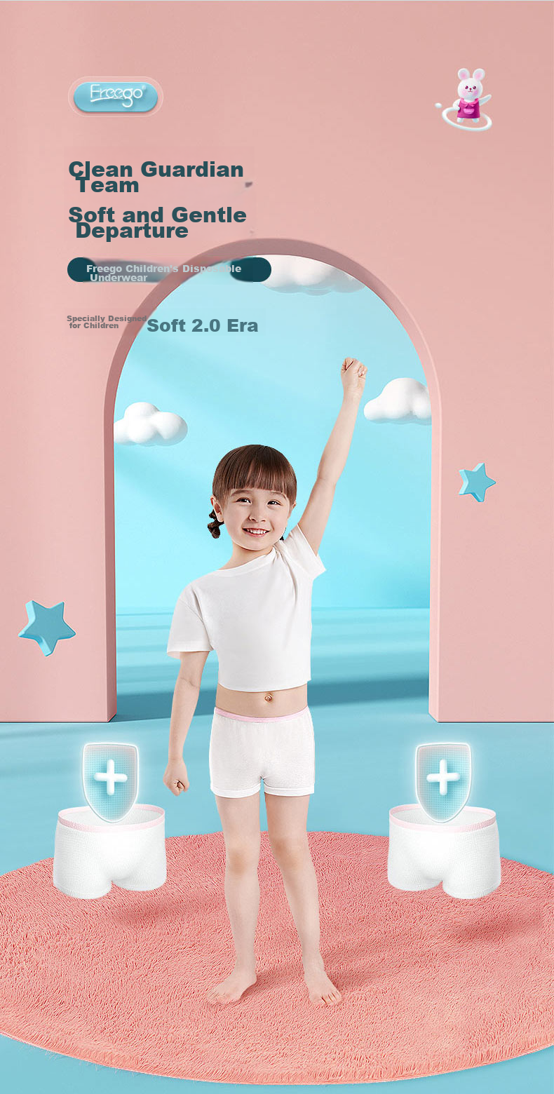 Freego Children's Disposable Underwear, Pure Cotton Sterilized Travel-Ready Baby Boxer Briefs, 4 Pairs Girls' Boyshorts S 2