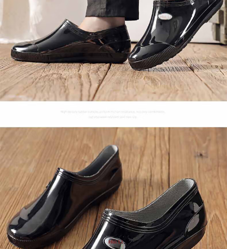 Huili Low-Top Rain Boots for Men And Women, Couples' Fashion Style Chef Rain Boots Water Shoes Waterproof Non-Slip Wear-Resistant Comfortable Overshoes HL329 Short Black Size 43 10