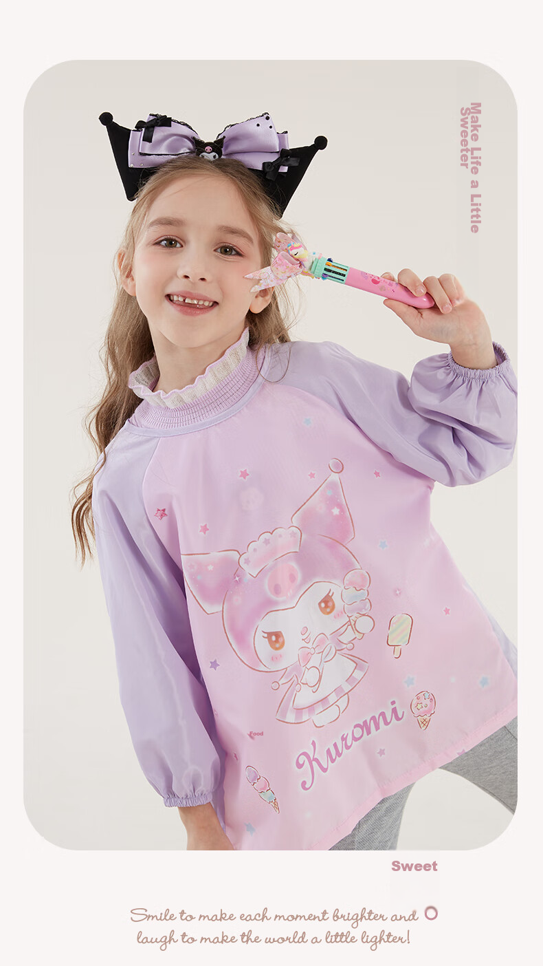 Hello Kitty Children's Smock, Reverse-Wear Bib, Baby Eating Apron, Drawing Smock, Waterproof Bib, U4055 Pink, M Size 7