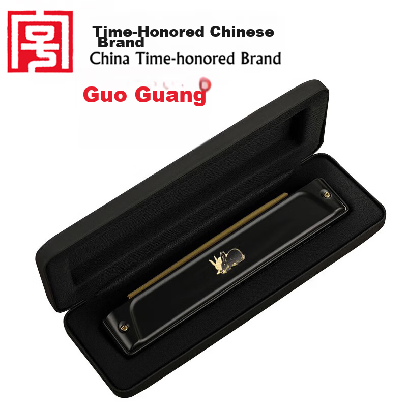 Guoguang 24-Hole Polyphonic C Key Professional Zodiac Harmonica - Rabbit (Imported Reeds, with Playing Instructions) Athens Black