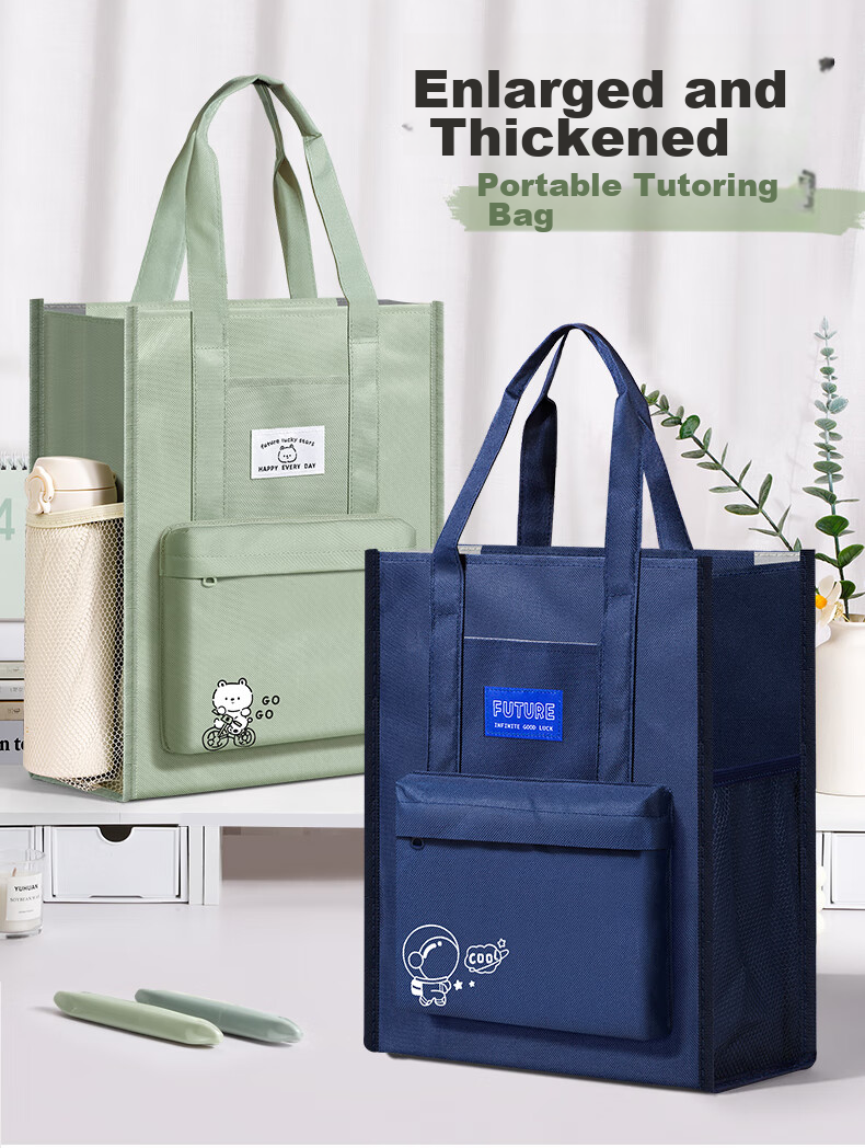 [Back to School Essential] Ujia Handheld Tutoring Bag Cute Canvas Elementary School Homework Storage Bag Large Capacity for Extracurricular Art Drawing Canvas Exam Paper Storage Bag Backpack Navy Blue 1