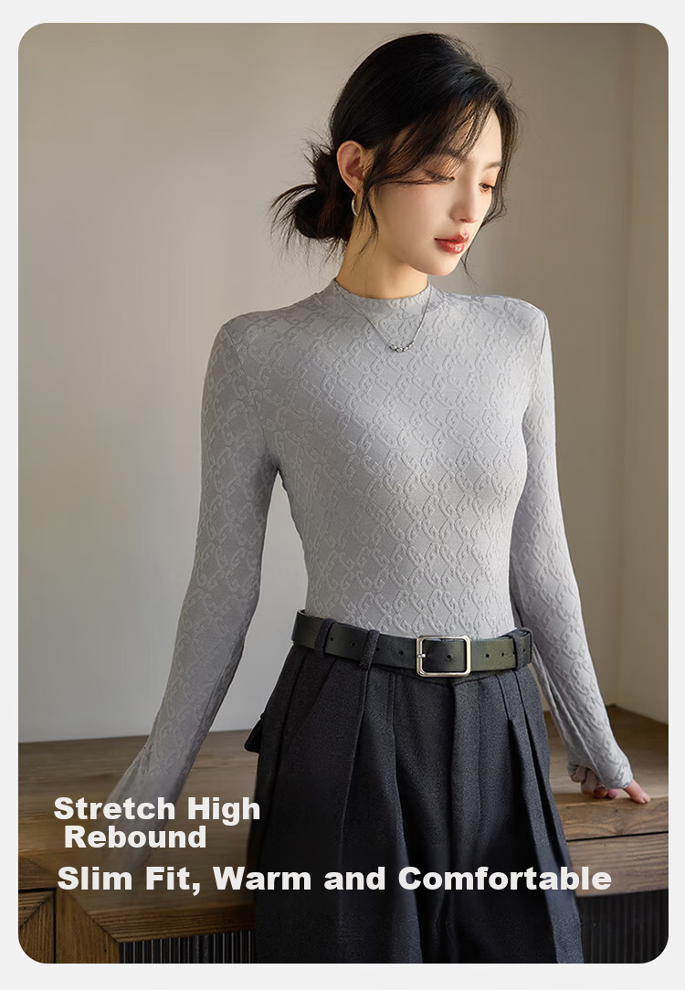 LangSha Base Layer T-Shirt for Spring And Summer, Thin Fit, Waist-Cinching, Women's Warm Black And White Slimming Round Neck Undershirt, Long-Sleeve Top 11
