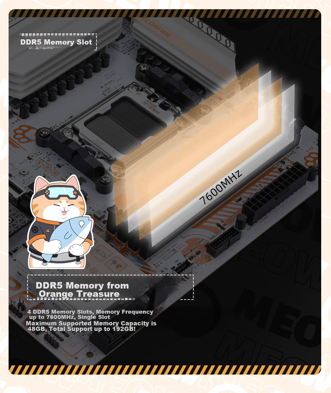 Colorful COLORFIRE B850M-MEOW WIFI7 V14 Orange Cat Motherboard Supports CPU 7800X3D/9800X3D/9700X (AMD B850/socket AM5) 7