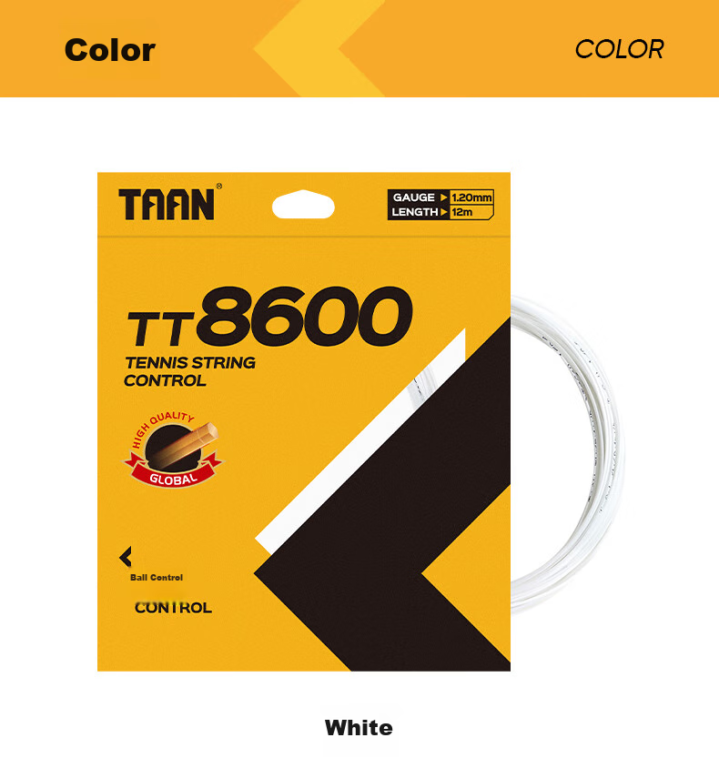 Taan Tennis String, Hard String, Powerful Control, High Elasticity, Durable, TT8600s Hexagonal Power, Black, 12M, Single Pack 5