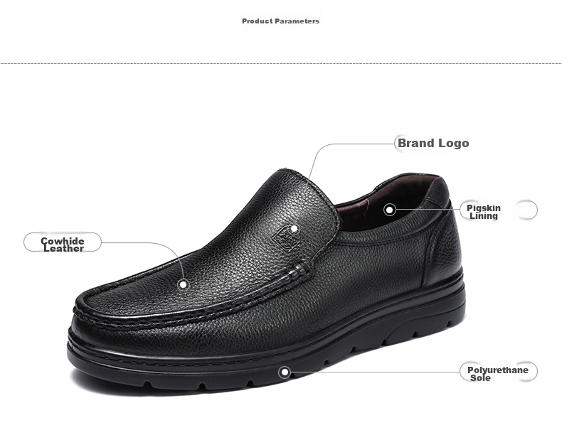 LAORENTOU Men's Leather Shoes, Cowhide Business Casual Shoes, Slip-On Loafers, Durable Single Shoes, Comfortable Men's Footwear, 87201760, Black, Size 43 9