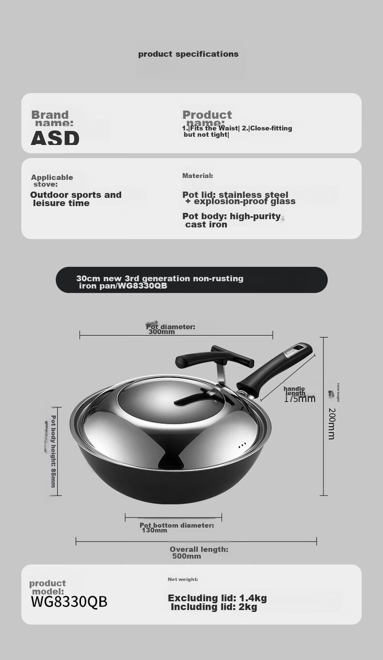 ASD Wok Cast Iron Pan Stainless Steel Non-Coated Whirlwind Bottom Stir-Fry Pan 32cm Compatible with Gas And Induction Stoves CF32Z1WG 17