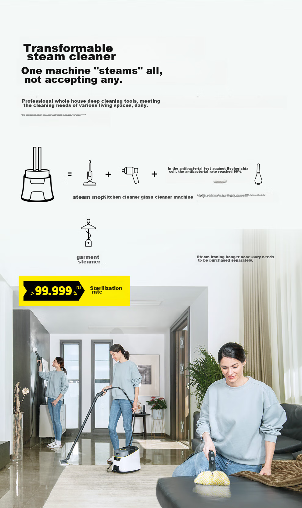 KARCHER German Steam Mop, Household High-Temperature Steam Cleaner, Kitchen Range Hood And Whole-House Cleaning Machine, Floor Washer with Temperature Display, Sterilization And Dust Mite Removal SC5D 5