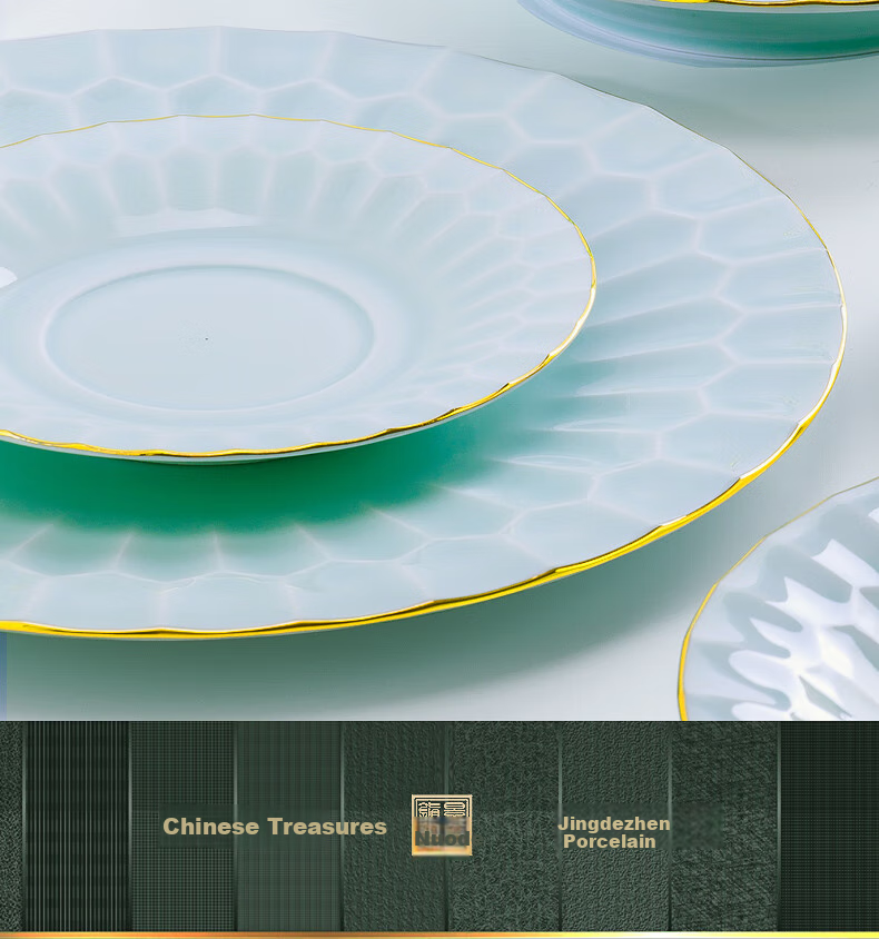 Guanpo 2025 Underglaze Color Bowl And Plate Set, High-End Tableware Set from Jingdezhen, Porcelain Bowls And Plates for Home Use, Housewarming Gift 6