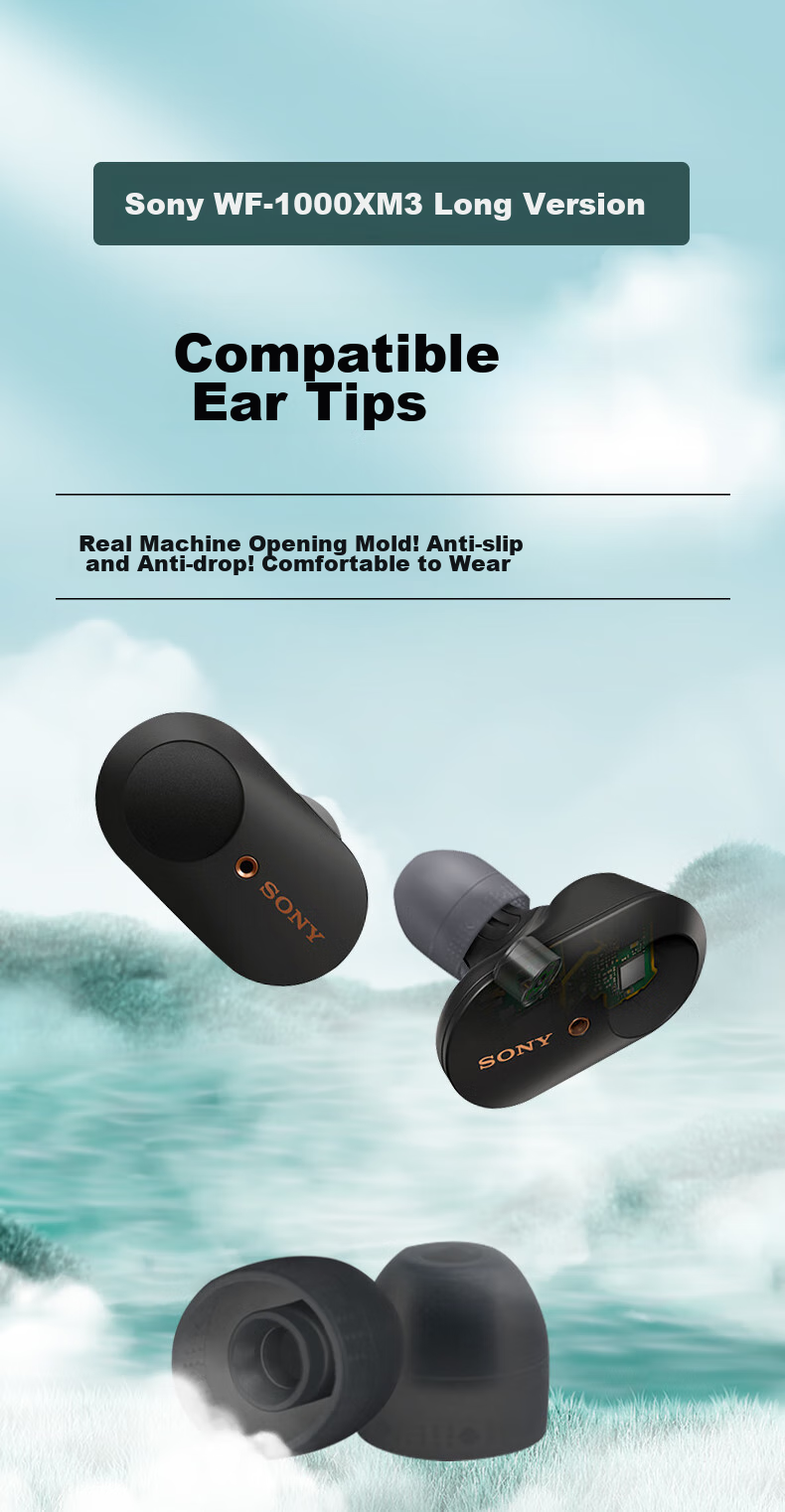 Masentek Ear Tips And Eartips for Sony WF-1000XM3/H800/WI Bluetooth Headphones, Silicone, Gray 2