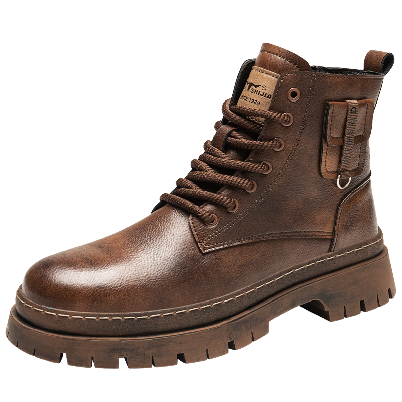 G.N.Shi Jia Men's Martin Boots, Genuine Leather, 2026 Autumn And Winter New Style, British Retro Thick-Soled Heightening Work Boots, Red-Brown, Size 41