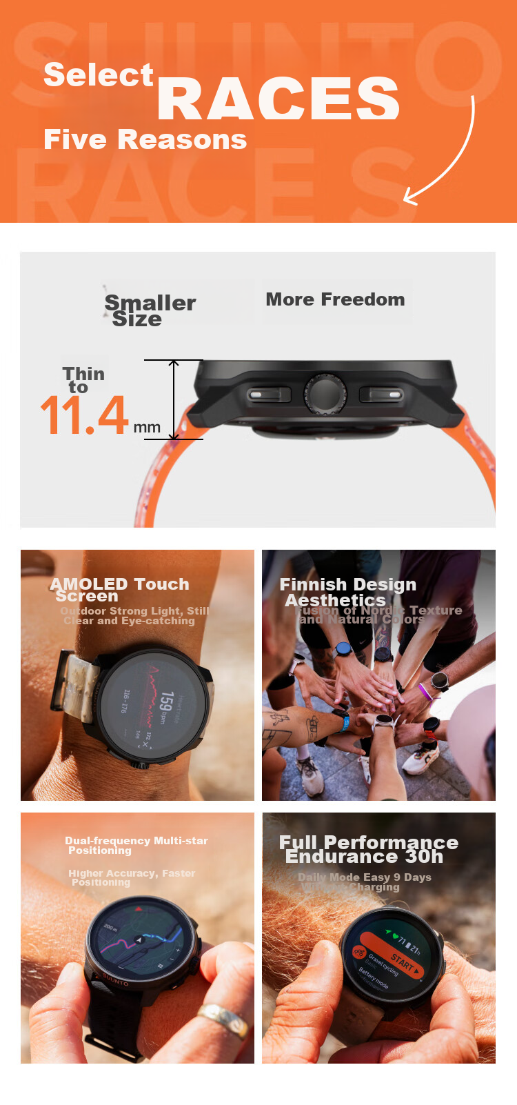 SUUNTO RACE S Lightweight Outdoor Training Wristwatch, Professional Running Smart Watch, Birthday Gift, Vibrant Orange 2