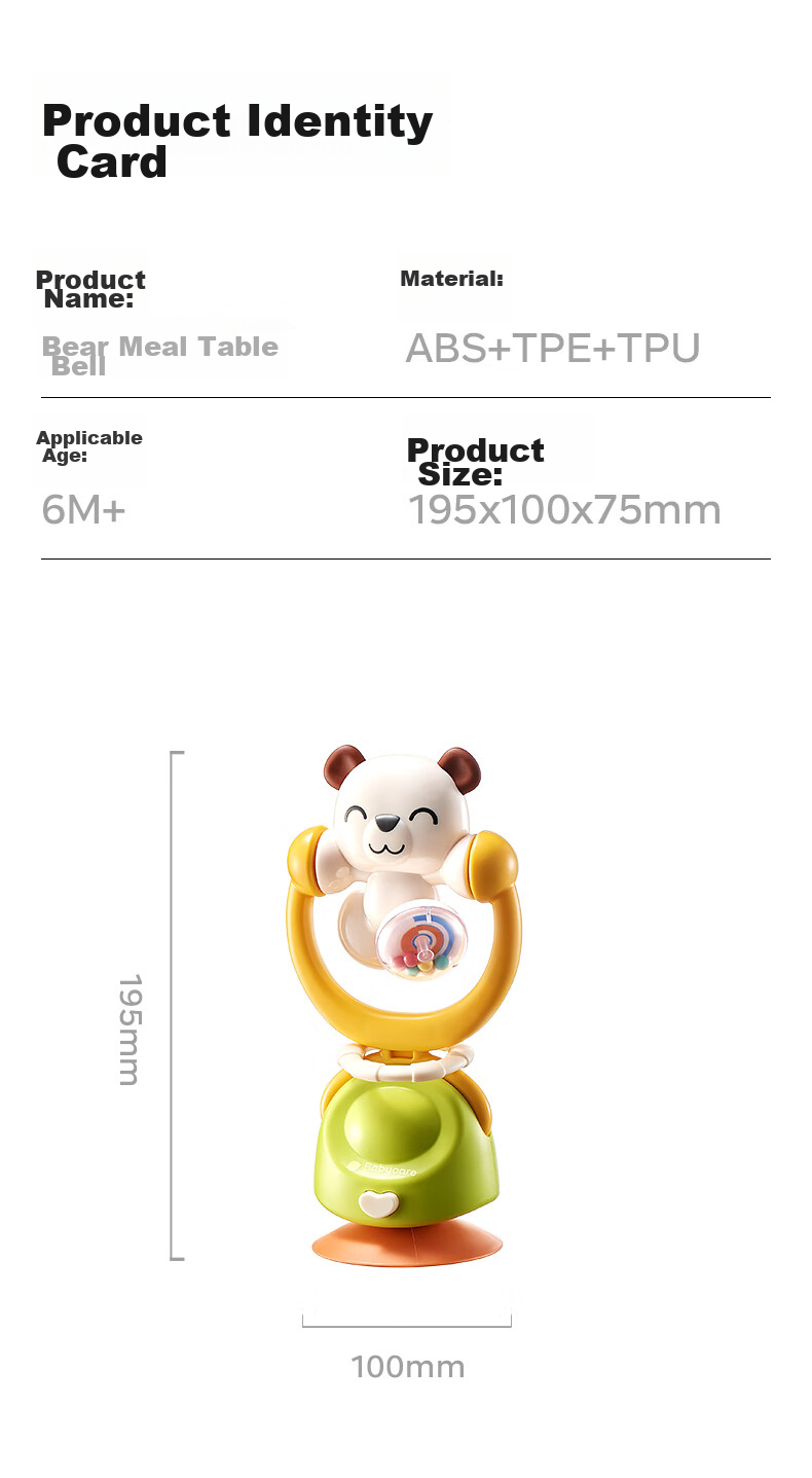 Babycare Bear Dining Table Rattle, Baby Toy, Newborn Full Moon Festival Gift, Comforting Hand Rattle, Yellow And White Color 7