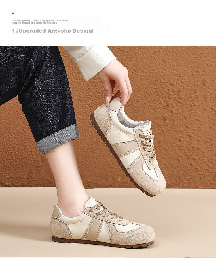 ZHR Casual Shoes for Women, Retro Patchwork Dexun Shoes, Genuine Leather Versatile Sports Shoes for Women, A120 Beige, Size 35 20