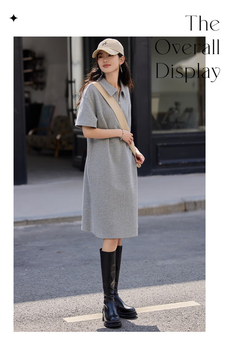 Dme [Waffle Skirt] Summer Polo Collar Zipper Short-Sleeve Waffle Dress 6