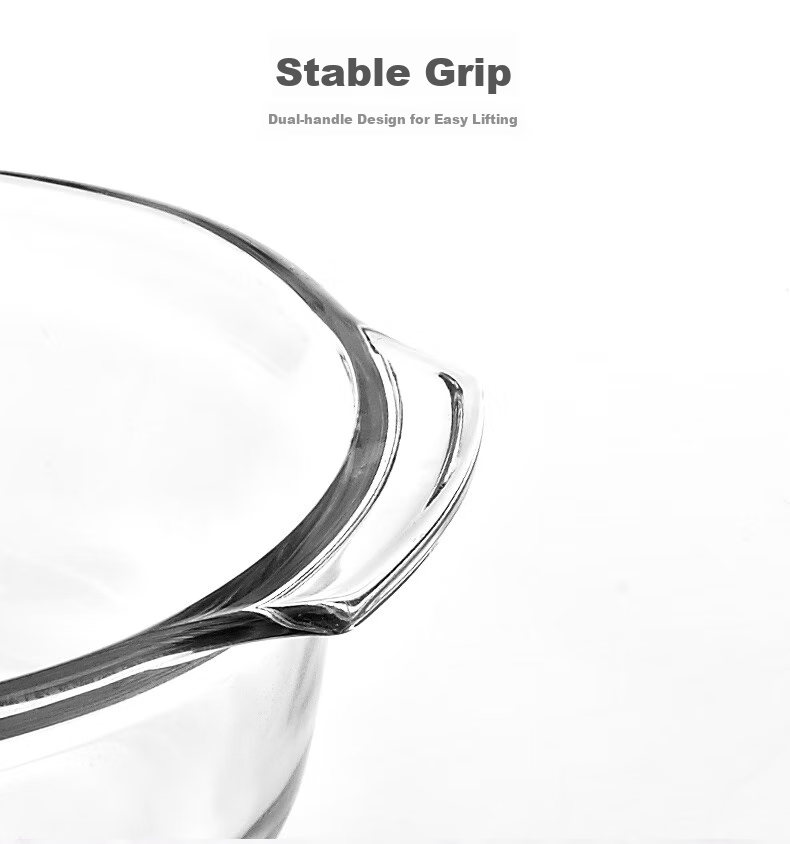 GLASSLOCK Imported Tempered Glass Bowl with Lid, Microwave-Safe Large Salad Bowl, Transparent Double-Handled Soup Bowl Tableware 1030ml 8