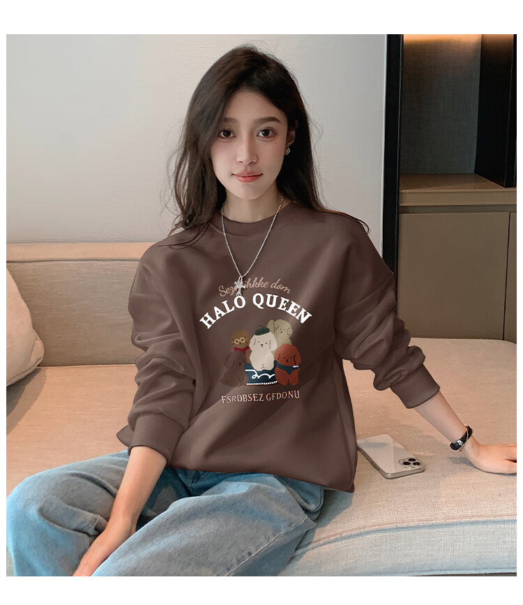 Halo Queen Women's Sweatshirt, Spring And Autumn Round Neck, Little Bear Christmas Outfit, Fashionable Loose Top Jacket H143W1002 86