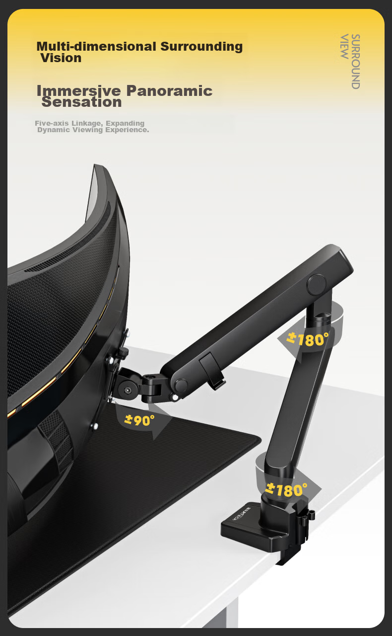 Brateck Beihu Monitor Stand, Mechanical Arm, Computer Desk Clamp Base, Heavy-Duty Screen Riser E500 Black 17-40 Inch, Suspended Arm 8