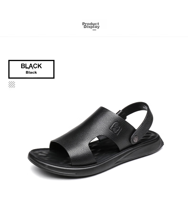 LAORENTOU Men's Sandals, Summer Top-Grain Leather, Breathable Beach Versatile Casual Shoes, Sandals, Men's Footwear, 10965, Black, Size 43 17
