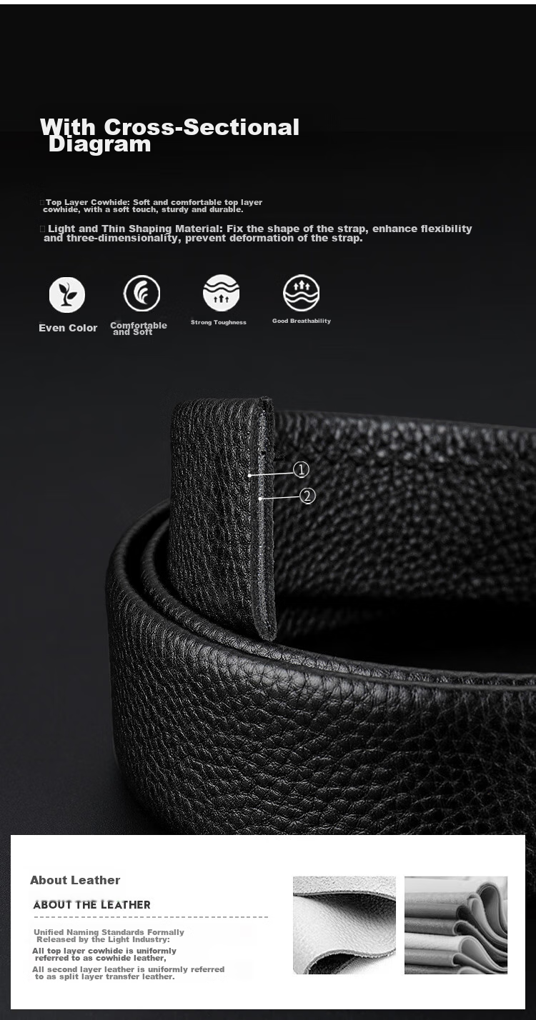 Goldlion Men's Automatic Buckle Belt, Business Casual Waistband Gift Box, Top-Grain Leather Trouser Belt, Birthday Gift 10