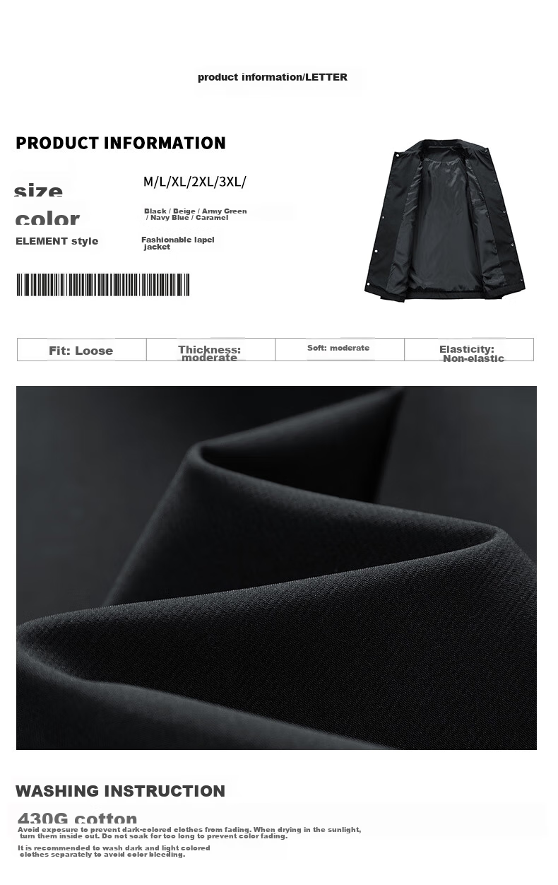 Dingfengbaoluo Lapel Jacket for Men, Spring Windproof Lightweight Coat, Loose Versatile Baseball Shirt Top DFM12 Black 2XL 2