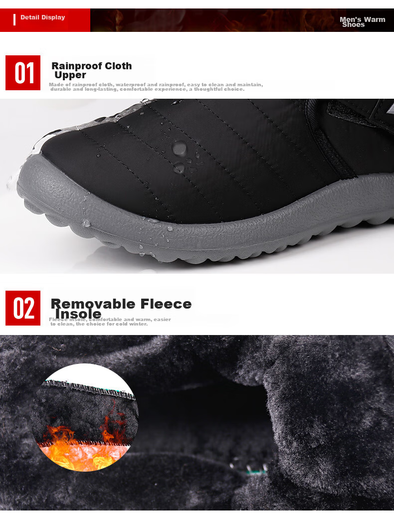 Huili Cotton Shoes for Men, Winter Cold-Proof, Warm Elderly Shoes, Thickened Non-Slip Middle-Aged And Elderly Snow Boots, Black, Size 39 9