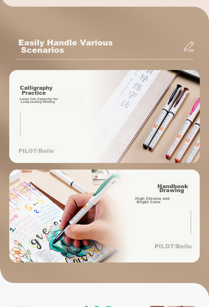 PILOT Colored Scientific Soft Brush Pen, Large Capacity Ink Fine Tip Handwritten Soft Brush Calligraphy Showy Water Pen SVFM-20EF EF Orange Tip 4