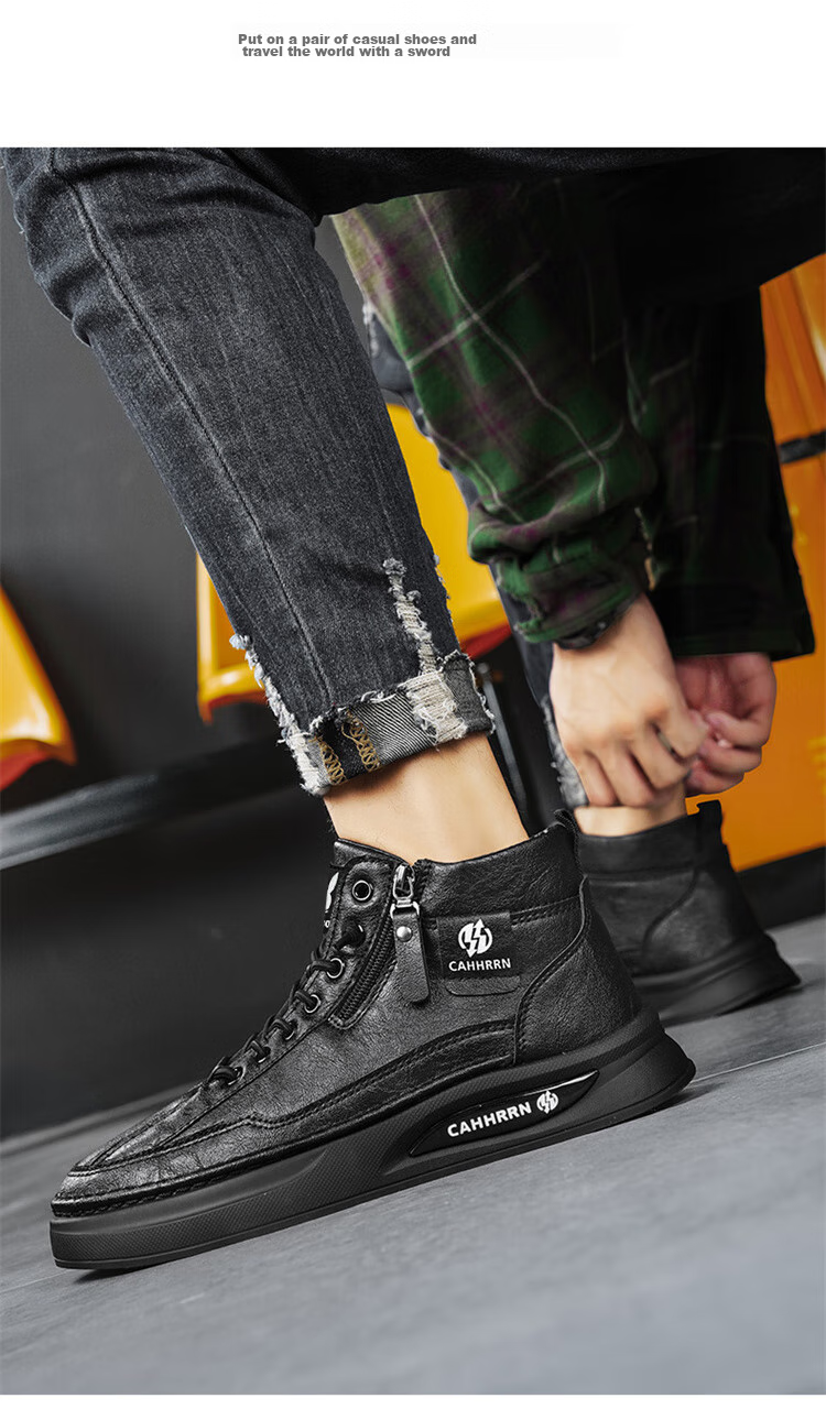 PLAYBOY Men's Shoes, Autumn And Winter High-Top Shoes, Fashionable Sneakers for Men, Trendy White Shoes, Beige, Size 39 10