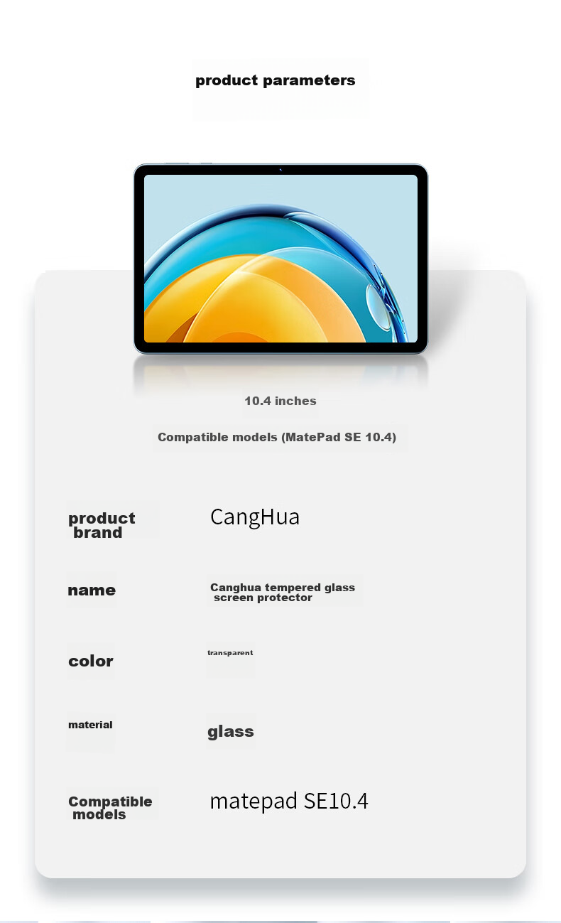 CangHua Tempered Glass Screen Protector for Huawei MatePad SE 10.4-Inch 2023 Model, Full Coverage Protective Film for Tablet, Shatterproof, Anti-Fingerprint, HD Clear Protective Film 15