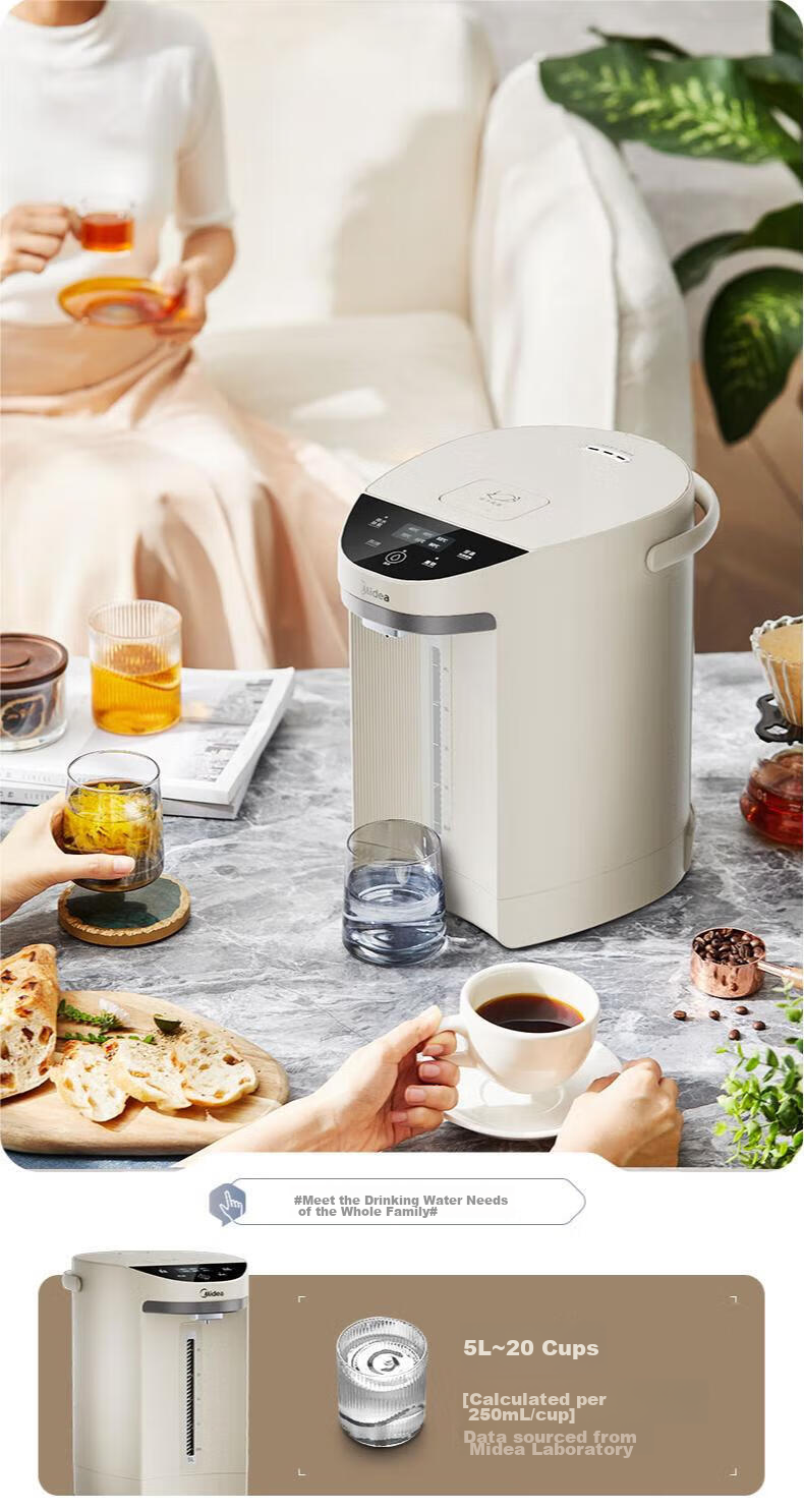 Midea Electric Kettle, Stainless Steel Hot Water Pot, 5L Large Capacity, 6 Temperature Settings, Keeps Warm, Constant Temperature, Removes Chlorine, EB50C2 9