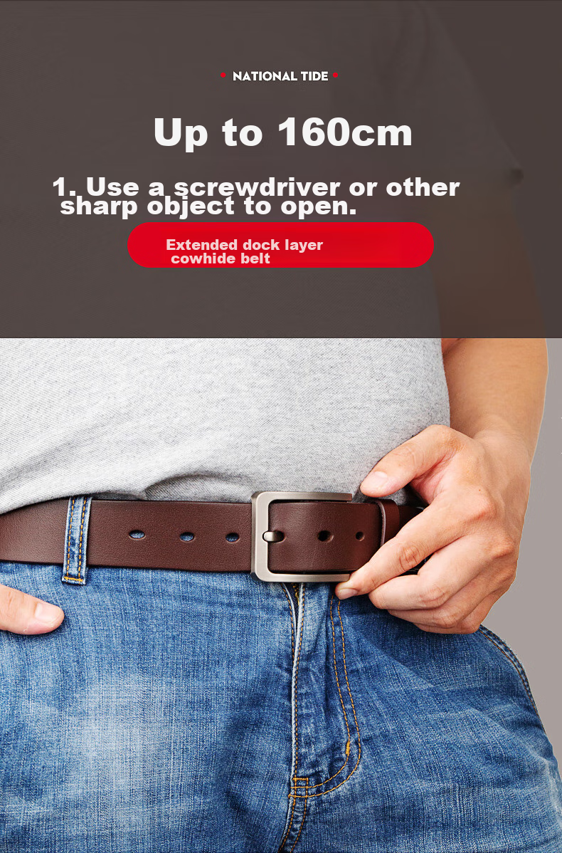 CattleOWN Large Size Belt for Men with Pin Buckle, Extended Top Layer Cowhide Trouser Belt 3037, Dark Brown, 140cm, Gift 7