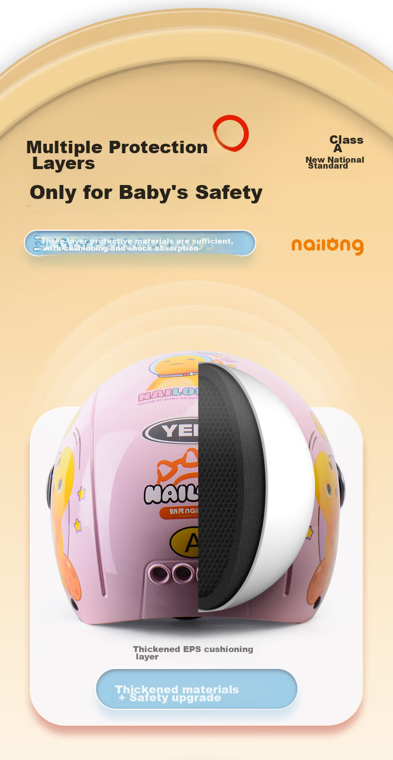 YEMA (YEMA) [Nailong Collaboration] 3C Certified New National Standard 237S Children's Helmet Summer Half Helmet Boys Girls Electric Motorcycle Safety Helmet Pink 5