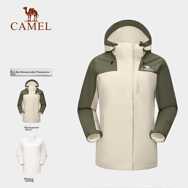 Luotuo Outdoor (CAMEL) Windbreaker Jacket for Men And Women, Stain-Resistant And Waterproof Three-In Two-Piece Set Windbreaker Jacket for Women A23CA70126