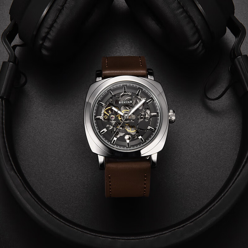 TSAR BOMBA Benyar Youth Trendy Skeleton Mechanical Watch, Student Watch for Men, Casual Sports Leather Strap, Gift for Boyfriend 9