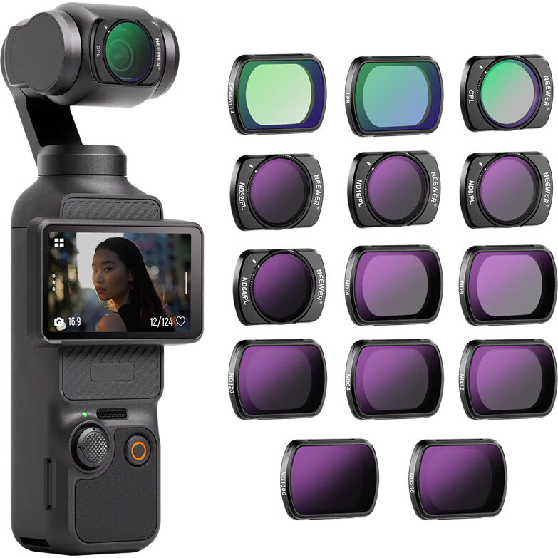 NEEWER Filter Kit for DJI Pocket 4/3 Camera, 14-Piece Magnetic Quick-Release Set Including ND Neutral Density Filters, CPL Polarizing Filters, And 1/4 Soft Filters to Reduce Light Pollutio