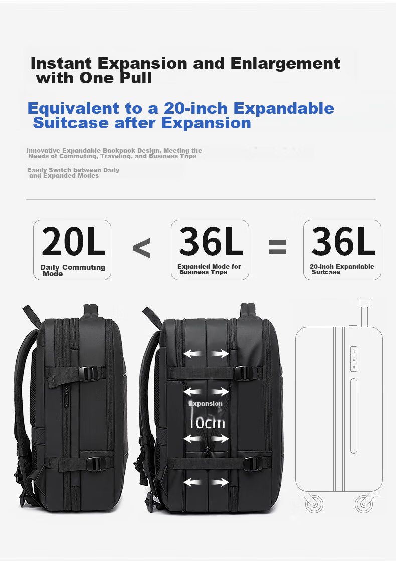 Bange Large Capacity Multifunctional Travel Bag, College Student Gift, 16-Inch Laptop Backpack, Black Small 7