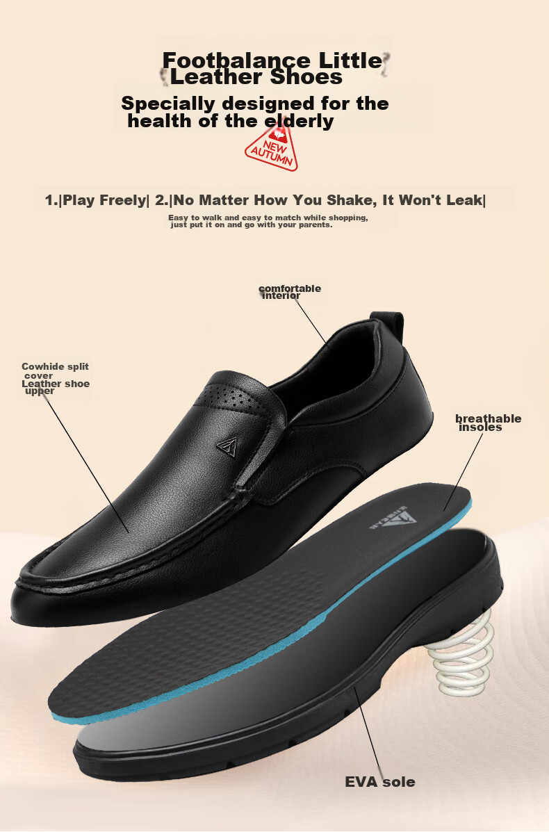 Zulijian Elderly Shoes, 2026 Autumn Men's Slip-On Soft-Soled Casual Leather Shoes, Dad Shoes, 8679K Black, Size 41 4