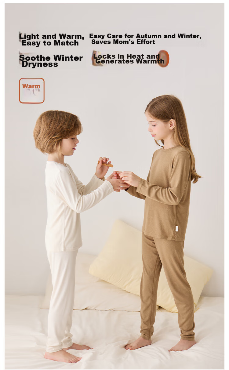 Junejunior [Zongxiangsilrou] Children's Thermal Underwear Set, Autumn And Winter, Boys And Girls, Lightweight Base Layer Sleepwear 2