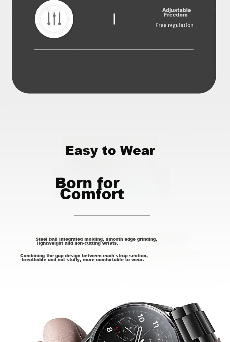 ESCASE Compatible with Xiaomi Watch Band, Suitable for Watch S4/S3/S2/S1Pro Watch Strap, Stainless Steel Three-Strand Replacement Band, Wristband for Men And Women, Watch Chain, Black, 46mm 3
