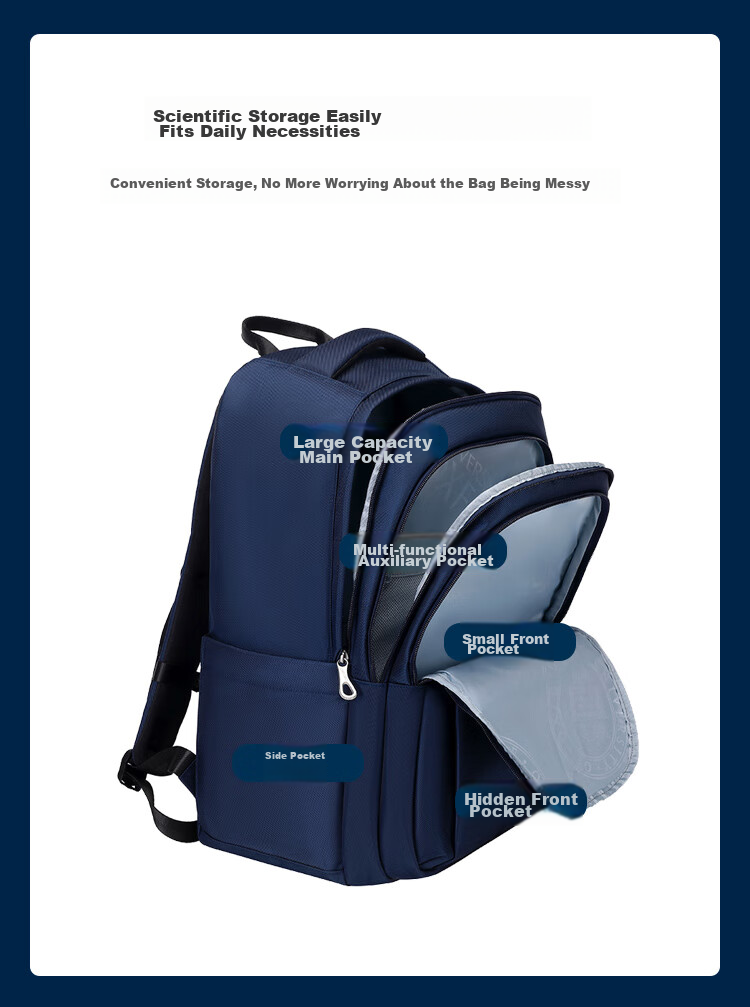 UNIVERSITY OF OXFORD Backpack for Male And Female Middle School Students, High School Students' Shoulder Bag, Lightweight Travel Backpack X1073 Dark Blue 16