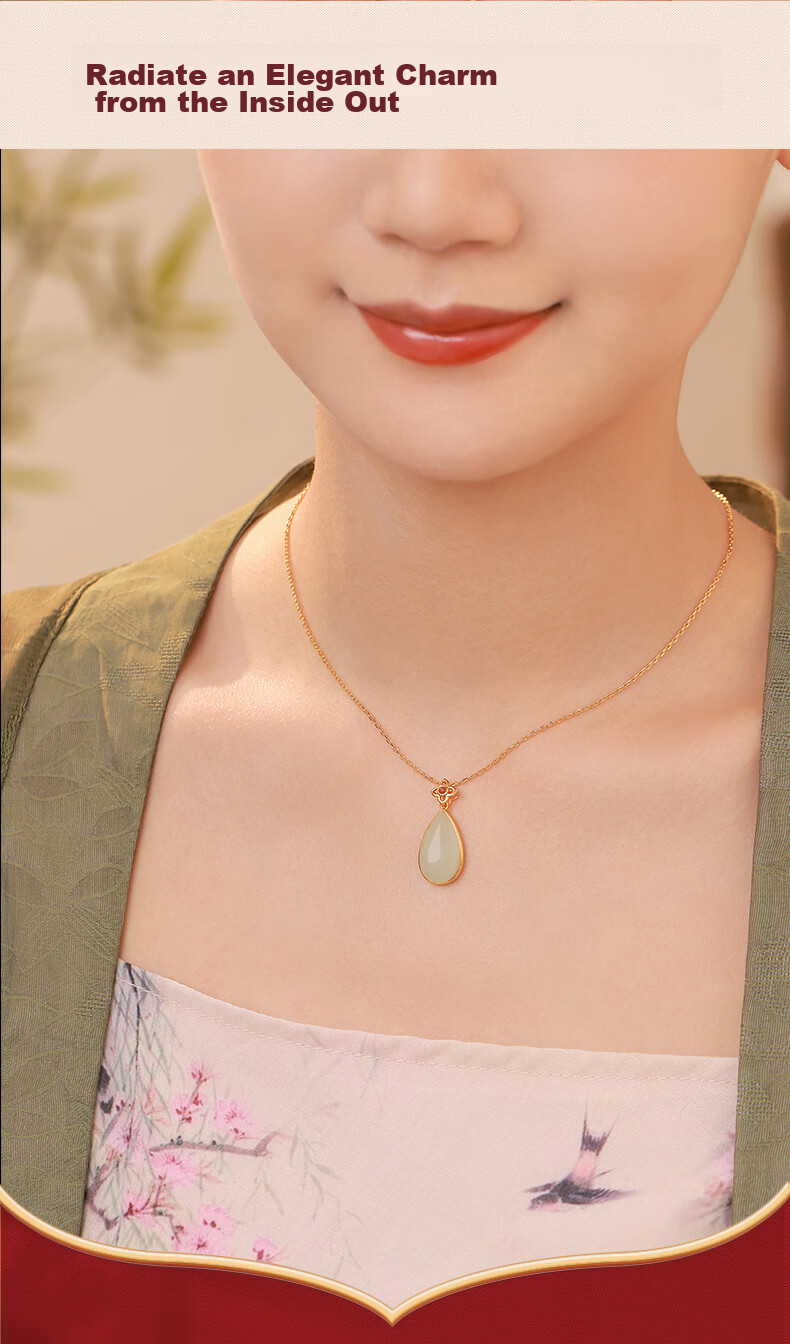 Zhenshangyin Chinese Gold Hetian Jade Silver Necklace with Jade Pendant, Women's Birthday Gift for Girlfriend, Wife, Or Mother, S925 10