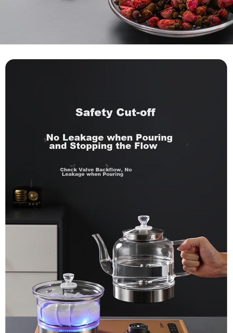 Biooner 37x23 Fully Automatic Electric Kettle with Water Inlet, Home And Office Tea Station All-In Machine, Tea Table, Coffee Table, Built-In Tea Set, Black Steaming Tea Model 16