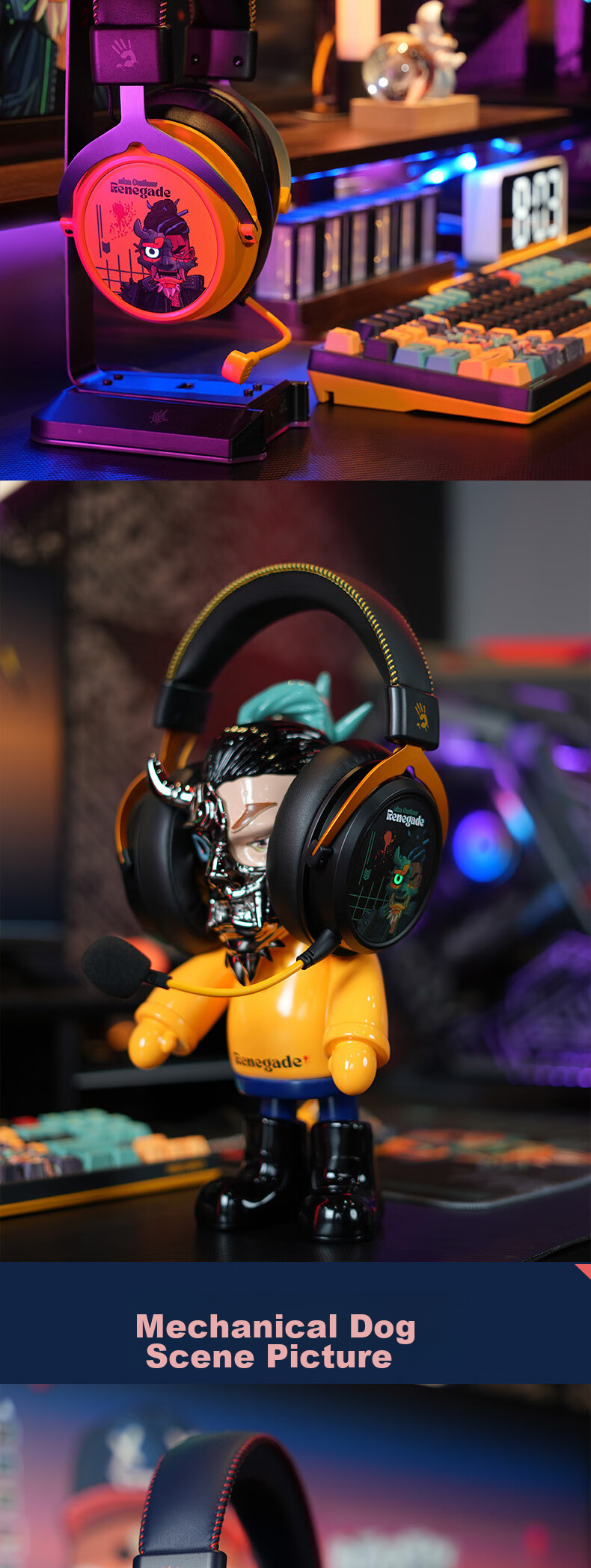 A4TECH Savage Tribe MR595 Wireless/Bluetooth/Wired Gaming Headset, Over-Ear Blood Hand Phantom, PUBG CS Lightweight Delta Valorant Game, Reverse Yellow 16
