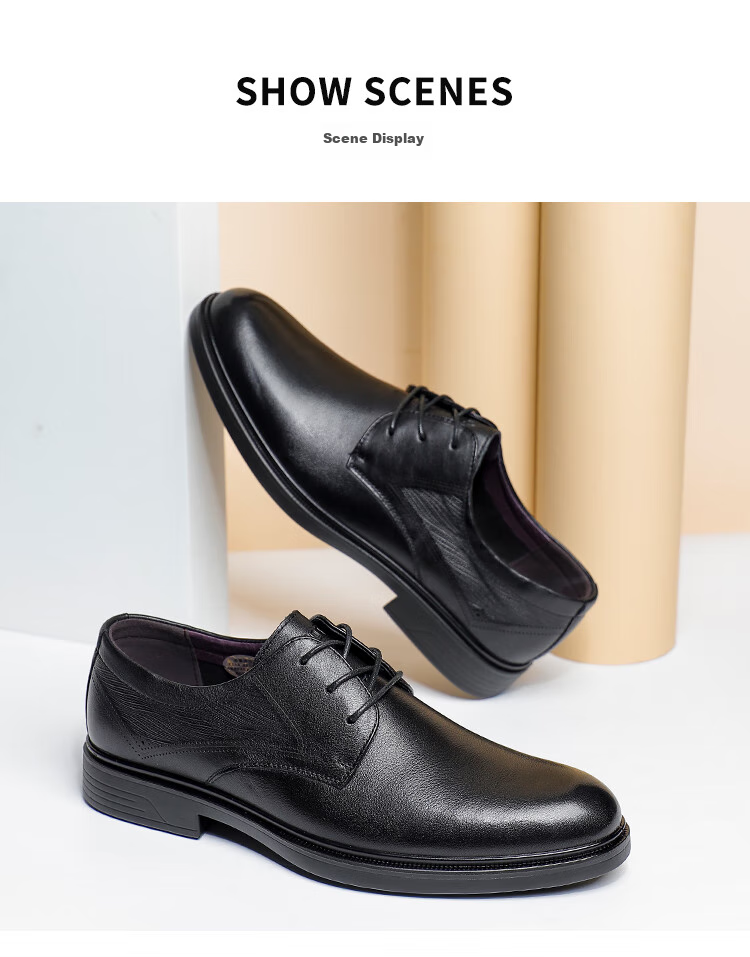 RED DRAGONFLY Top-Grain Leather Formal Business Dress Shoes, Soft Leather Office Derby Shoes, Men's Wedding Shoes WTA13124, Black, Size 42 2