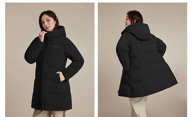 BOSIDENG Women's 25-Year 90% Down Thickened Hooded Loose Mid-Length Winter Coat in New Year Red 1