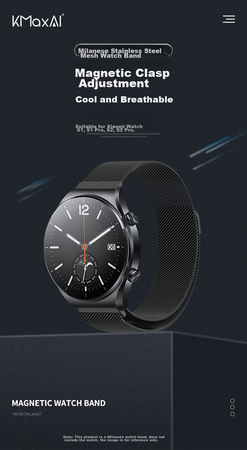 KMaxAI Compatible with Xiaomi Watch S4/3/2/1 Milanese Metal Strap Color Sport/Pro Sports Edition Stainless Steel Braided Watch Band Magnetic Watch Chain Black 1