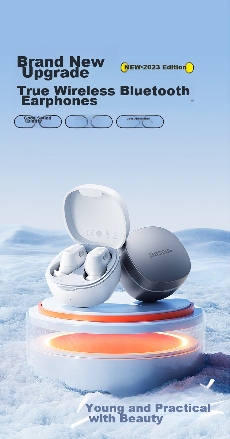 BASEUS WM01 Upgraded Version, In-Ear True Wireless Bluetooth Sleep Headphones for Music, Sports, Gaming, Calls, Noise Reduction, Low Latency, Suitable As A Gift for Apple, Huawei, Xiaomi 5