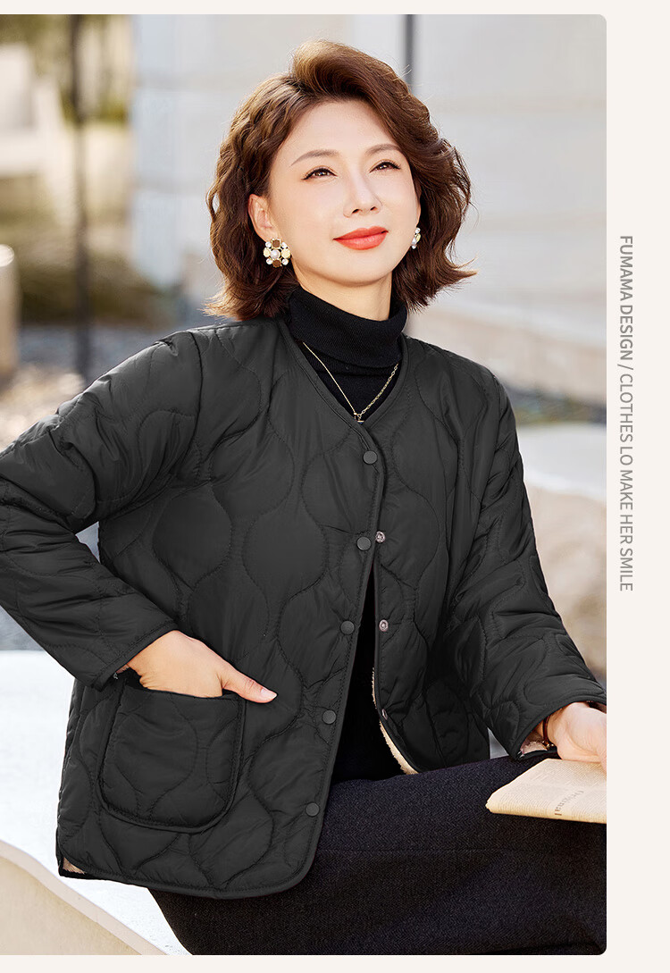 Past Winter New Fleece-Lined Warm Cotton Jacket Fashionable Homewear Thick Mom's Cotton Coat Black 2XL 7