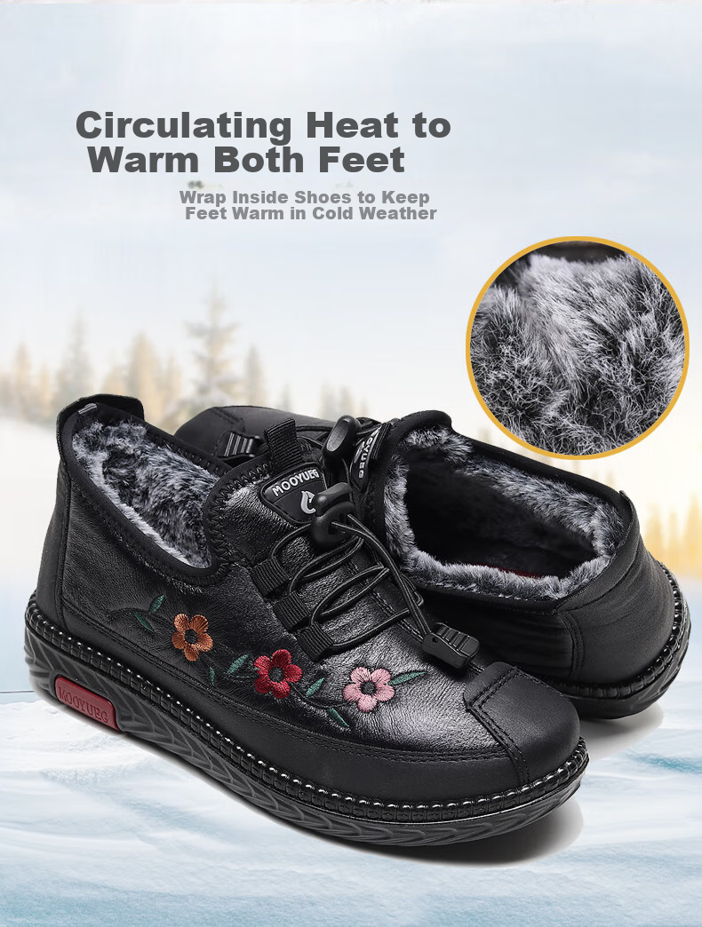 Ankang Mom Shoes, Winter Cotton Shoes for Women, Fleece-Lined for Warmth, Elderly Shoes for Middle-Aged And Elderly, Soft-Soled Thick Slippers for Grandmothers, AK78925, Black, Size 42 2