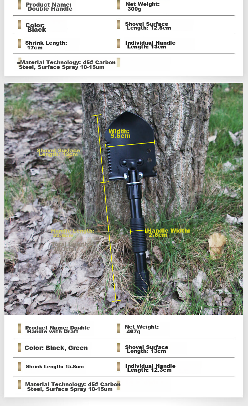 JAJALIN Multi-Functional Folding Shovel, Military Entrenching Tool, Car-Mounted Combat Shovel, Outdoor Camping Hoe And Pickaxe 5