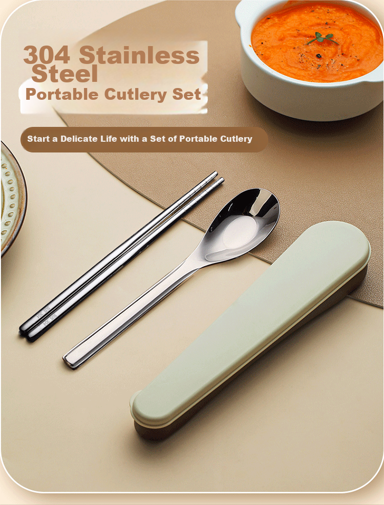Shihua 304 Stainless Steel Chopsticks And Spoon Portable Cutlery Set, Student Portable Chopsticks And Spoon Storage Box Three-Piece Set 1